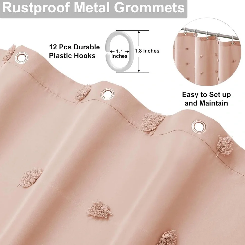 Water-Resistant Blush Pink Shower Curtain with Tassel Detail